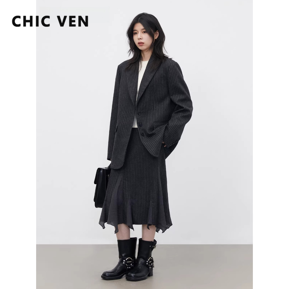 Wool Blend Coat - طقم نسائي أنيق من CHIC VEN