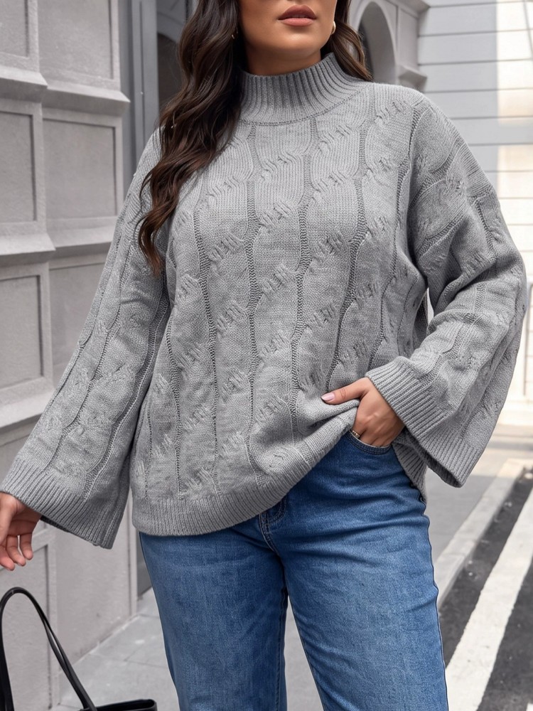 Winter Clothing Plus Size - بلوزة نسائية محبوكة كاجوال للشتاء بأكمام