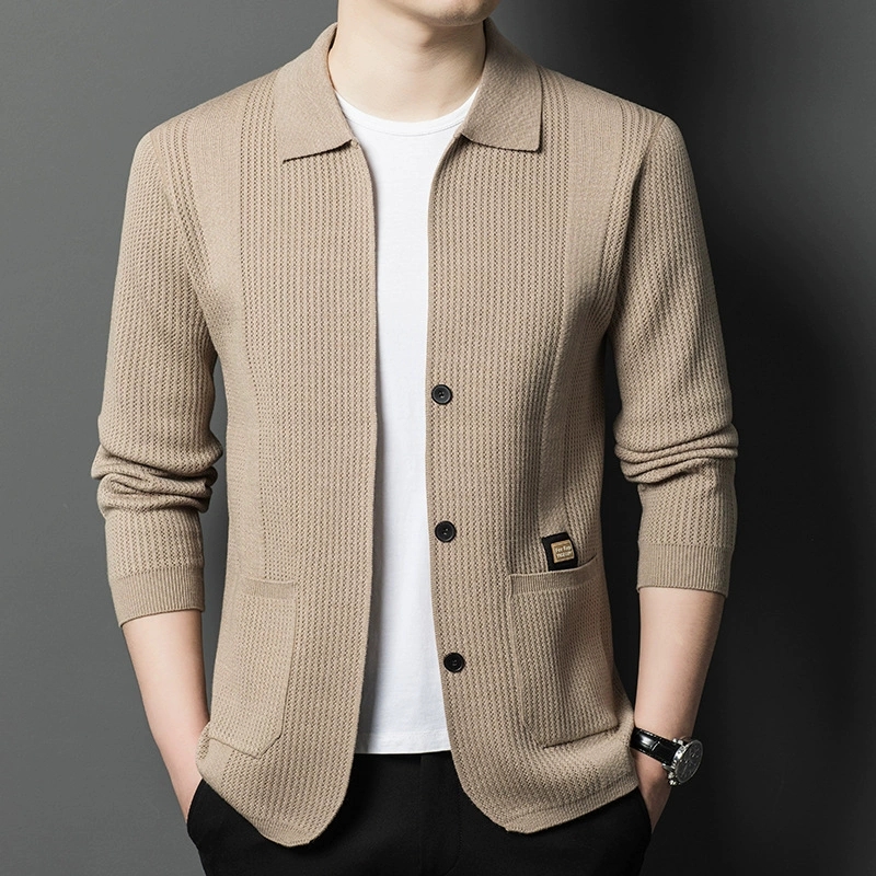 Wool Blend Coat - كارديجان رجالي محبوك عالي الجودة بلون
