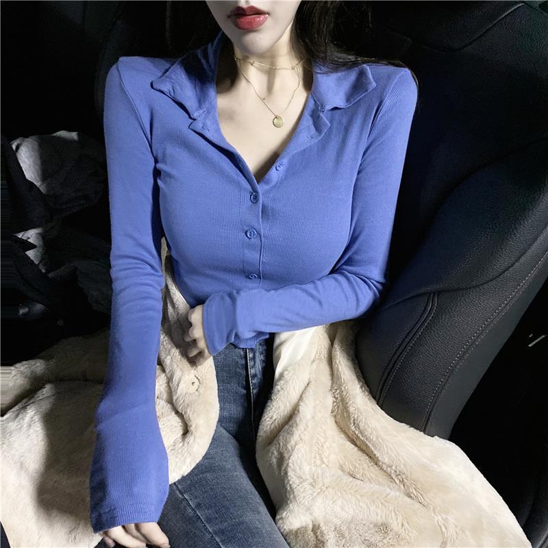 Winter Clothing Trends - تي شيرت بولو قطني نسائي بأزرار
