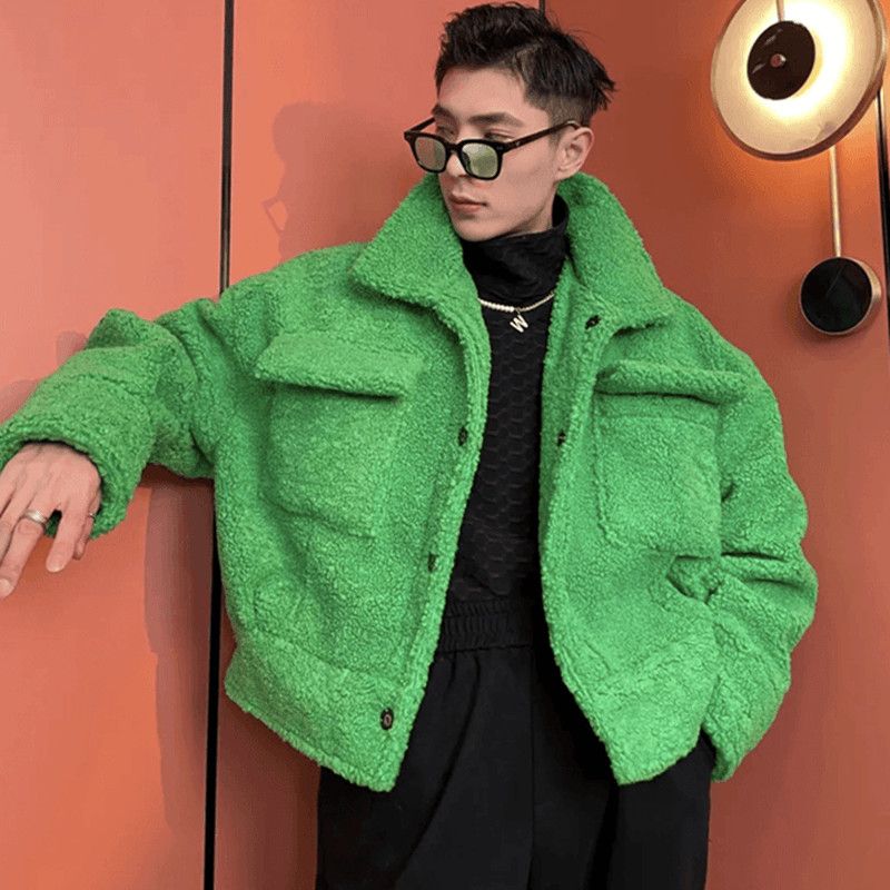 Winter Clothing Trends - جاكيت خروف من القطيفة للرجال ،