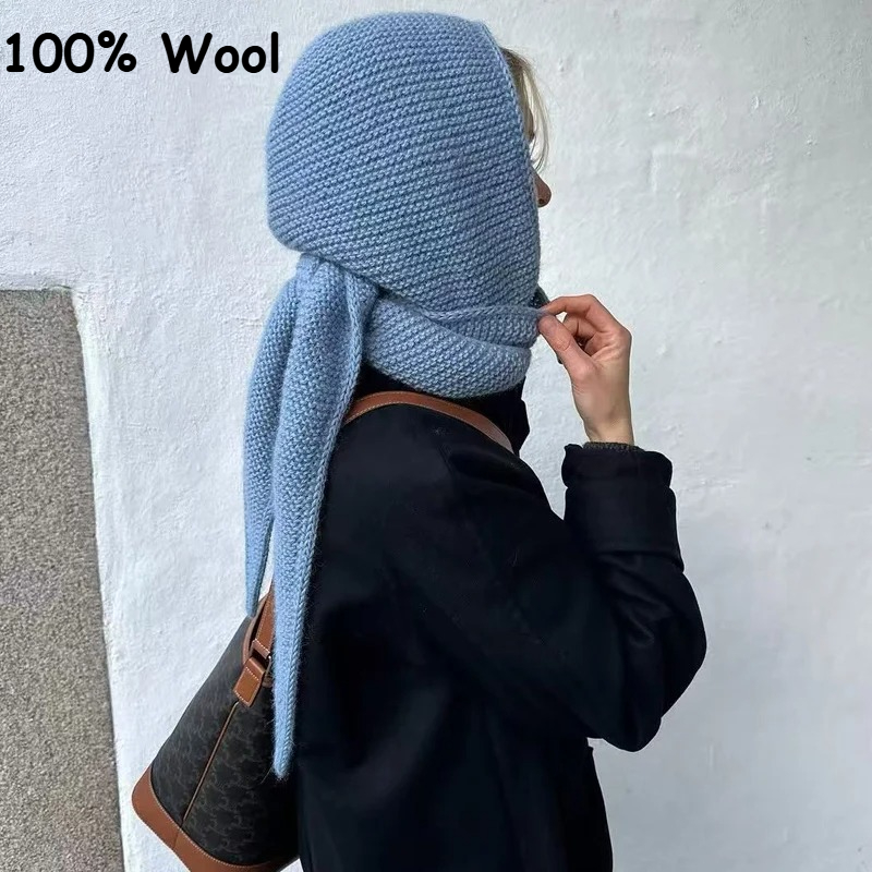 Wool Balaclava Knit - وشاح صوفي الكبير من الصوف 100%،