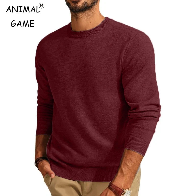 Wool Blend Coat - الرجال طويلة الأكمام البلوزات طاقم الرقبة