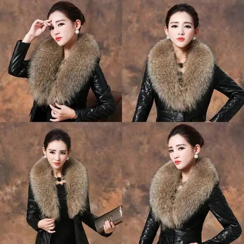 طوق فراء راكون طبيعي للنساء ،  - مراجعة Winter Clothing Women Sale وسعره