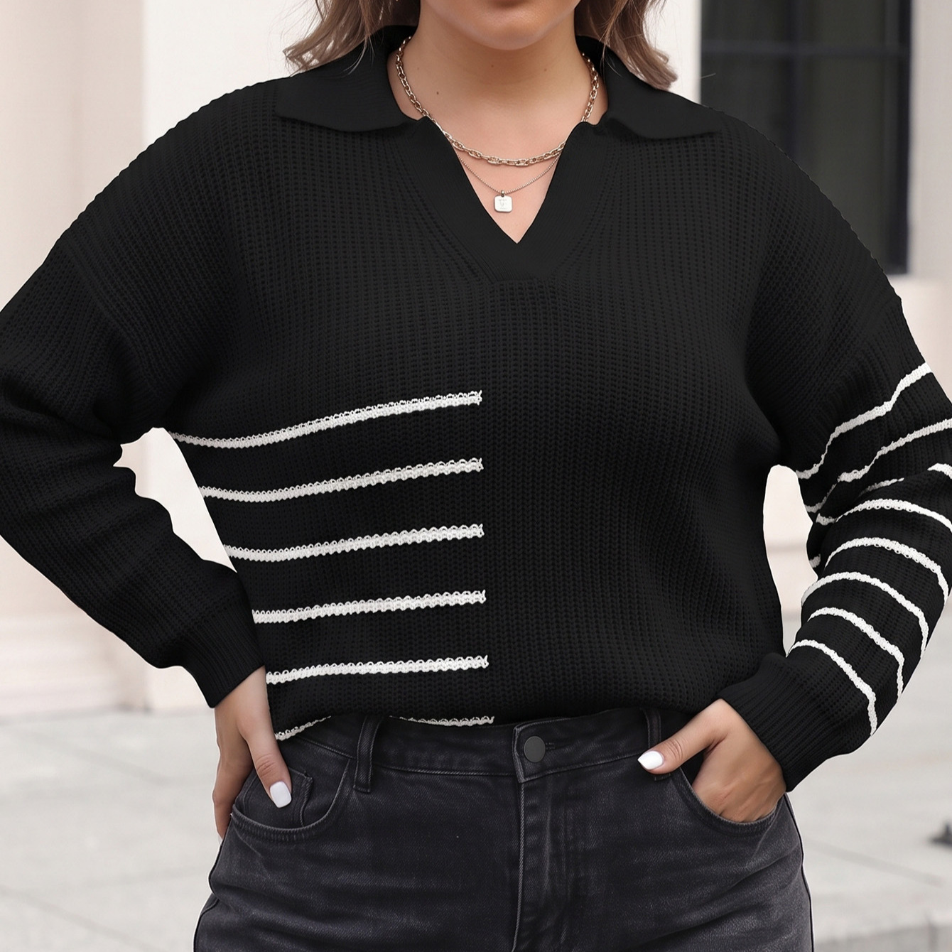 بلوزة نسائية محبوكة بأكمام طوي - مراجعة Winter Clothing Plus Size وسعره