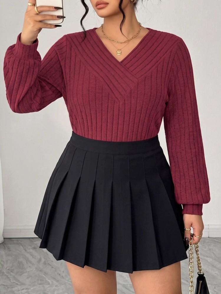 بلوزة نسائية محبوكة بأكمام طوي - مراجعة Winter Clothing Plus Size وسعره