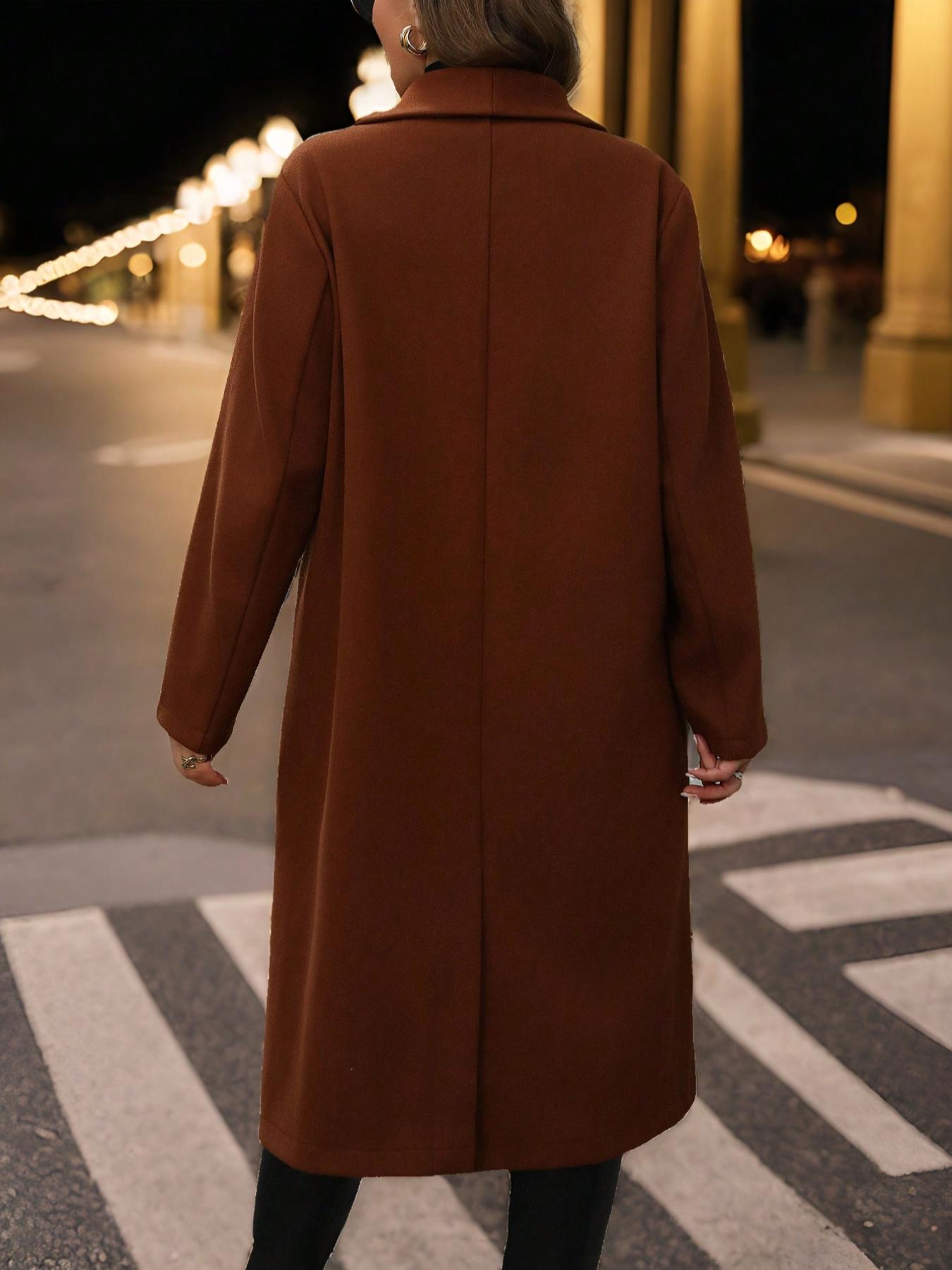 معطف صوف متوسط الطول بلون بني  - مراجعة Wool Blend Coat وسعره